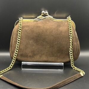 Elegant Brown Suede Shoulder Bag with Gold Chain
